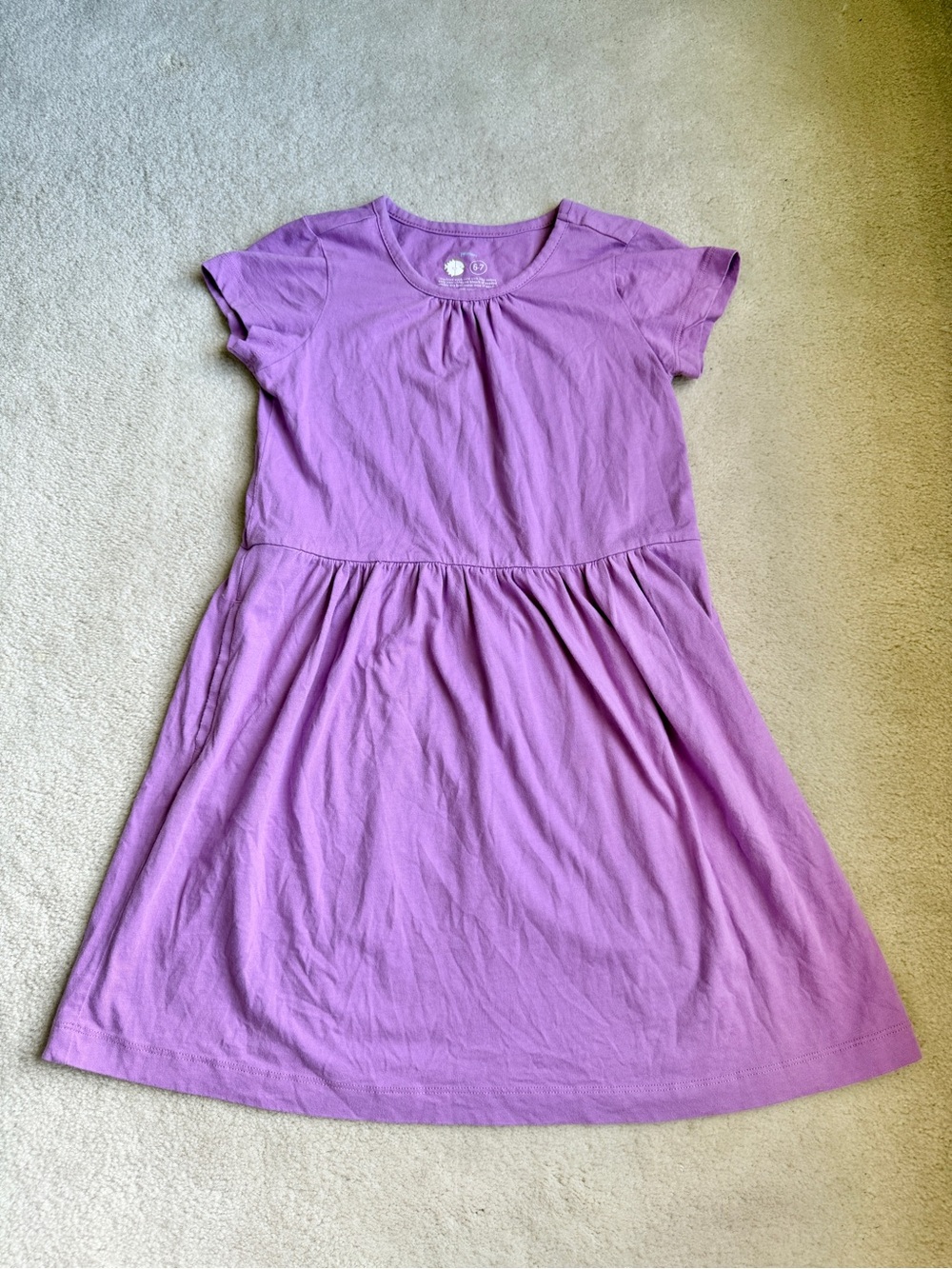 Primary Purple Short Sleeve Pockets Dress Girls Size 6-7